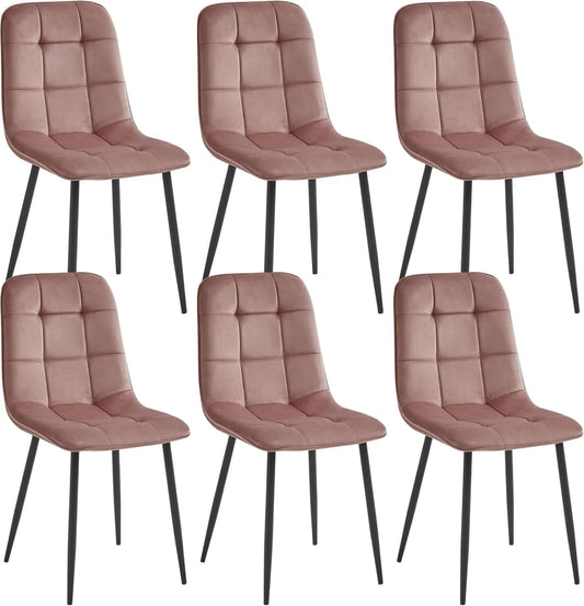 Chaise — en métal, Lot de 6, rose, revêtement en velours