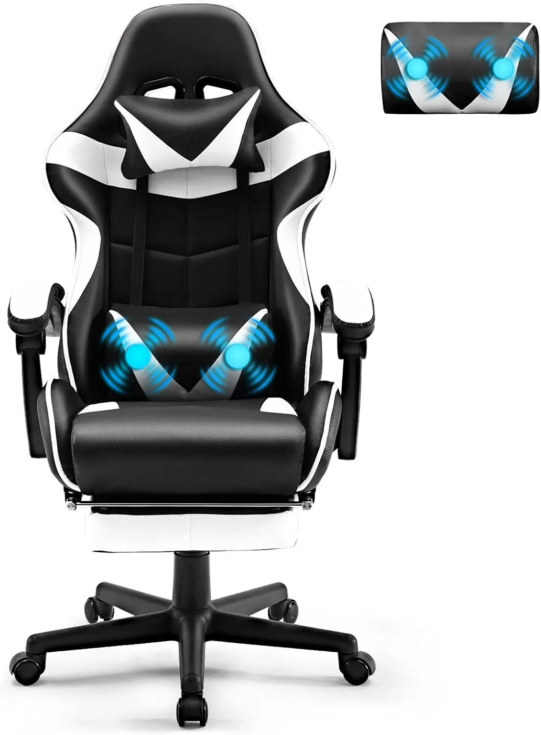 Chaise — avec coussins, pour gaming, blanc, avec fonction massage