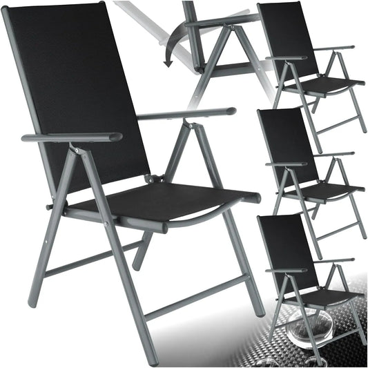 tectake Chaises de jardin – avec accoudoirs, avec dossier, réglable, en aluminium, Lot de 4, résistant aux intempéries