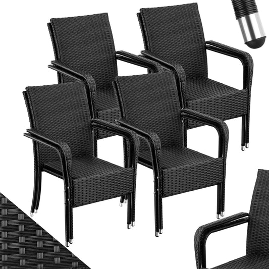 tectake Chaises de jardin — en acier, avec accoudoirs, Lot de 8, en résine tressée