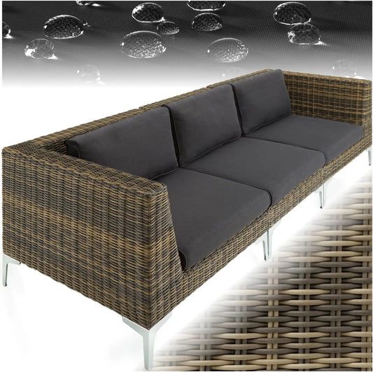 tectake Canapé de jardin et sofa lounge extérieur – avec coussins, en aluminium, 3 Places