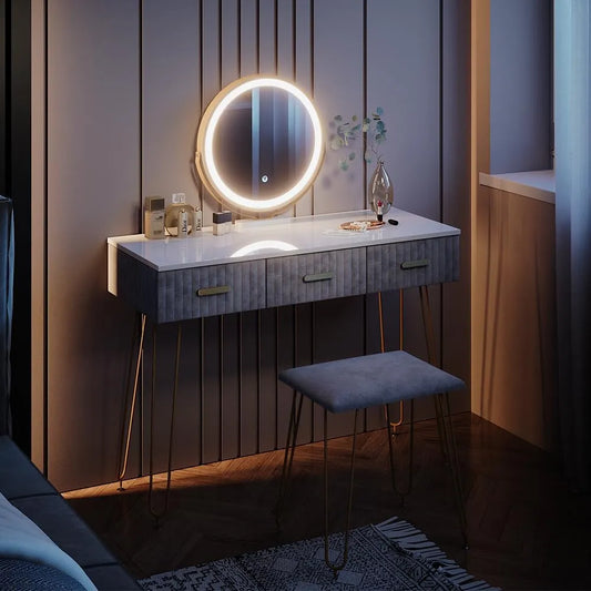 Vicco Coiffeuse et table de maquillage Layla – affichage LED, 100 cm, gris