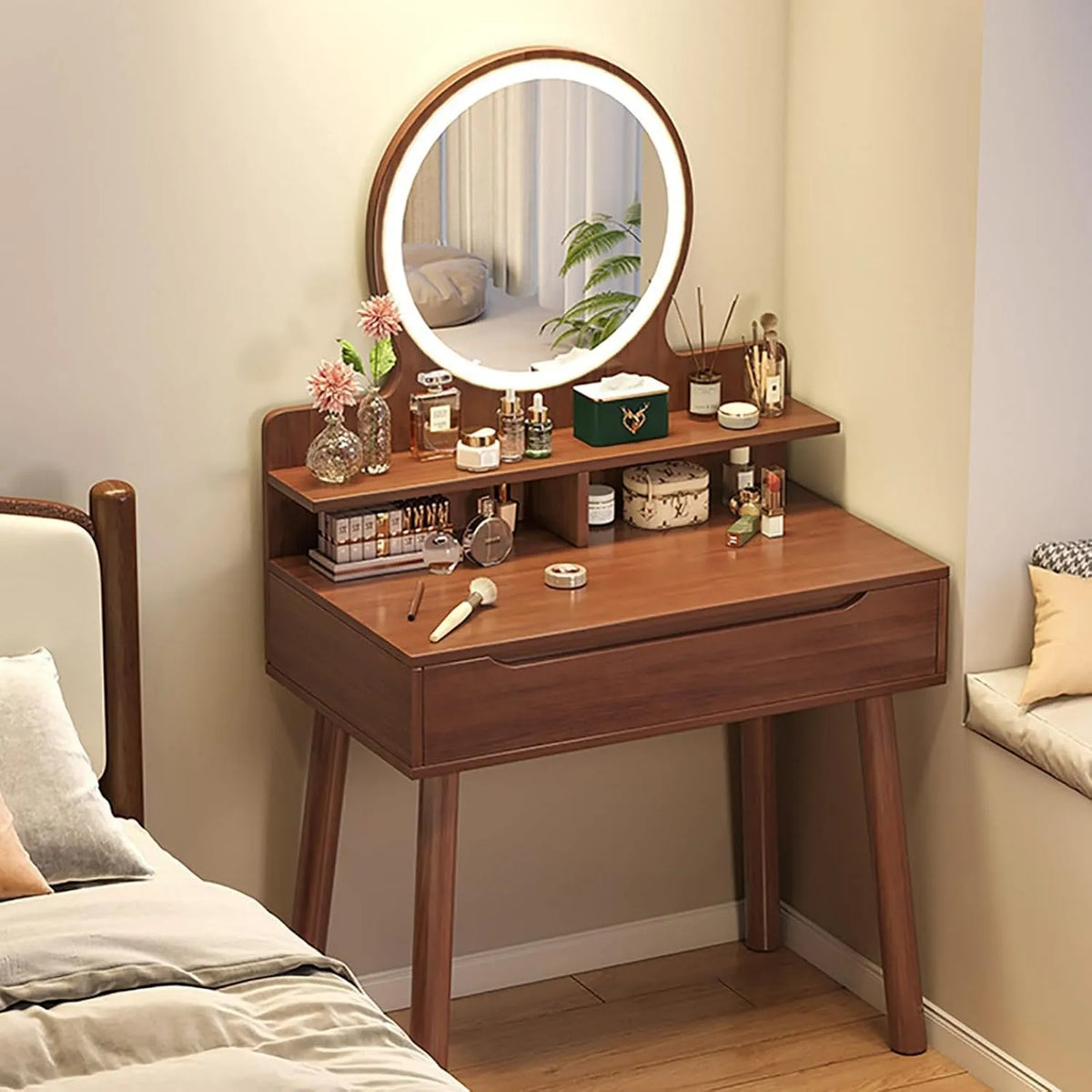 Table de maquillage avec miroir LED: réglable, affichage LED