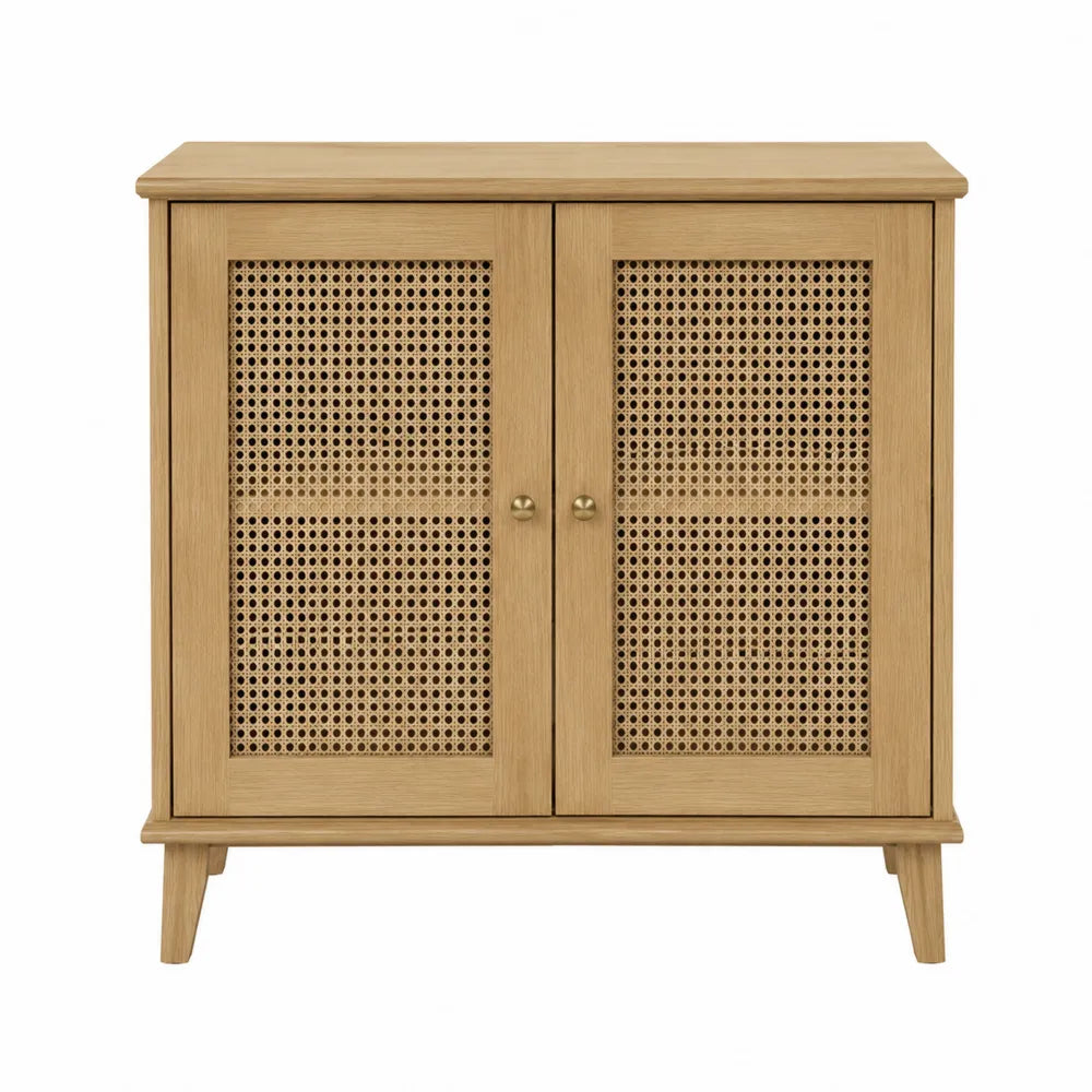 Armoire en bois avec portes en rotin 80x40x90 cm
