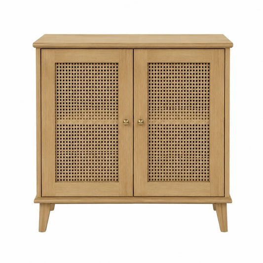 Armoire en bois avec portes en rotin 80x40x90 cm