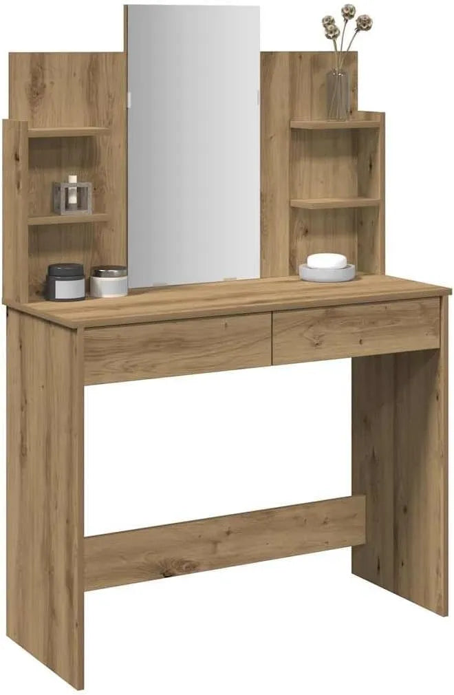 Coiffeuse et table de maquillage avec Miroir en Bois d'Ingénierie: pour enfant, avec tiroirs, avec étagères, 96 × 39 × 142cm