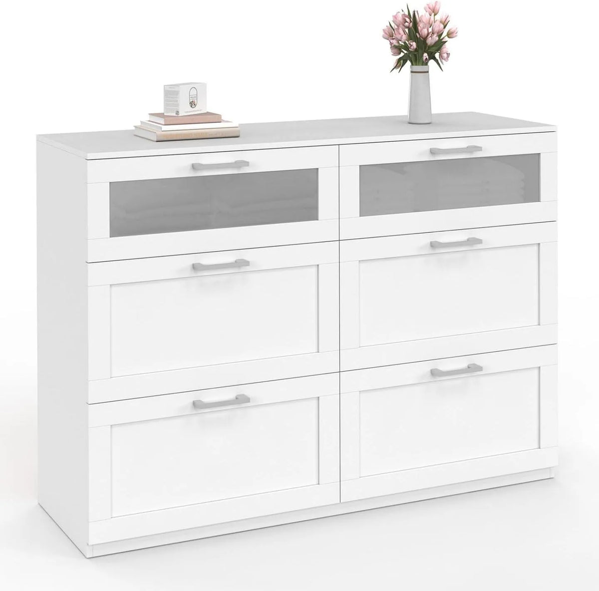 IDMarket — VITO 110, en bois, avec tiroirs, 6 tiroirs, 110 cm, blanc