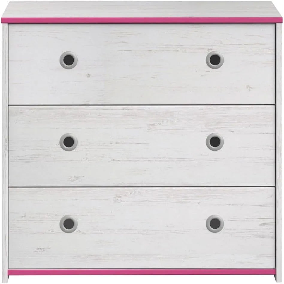 Parisot 2223CO3T SACHA Commode et meuble à tiroirs Panneau de particules Blanc chants Rose – 79, 5 × 41 × 75 cm