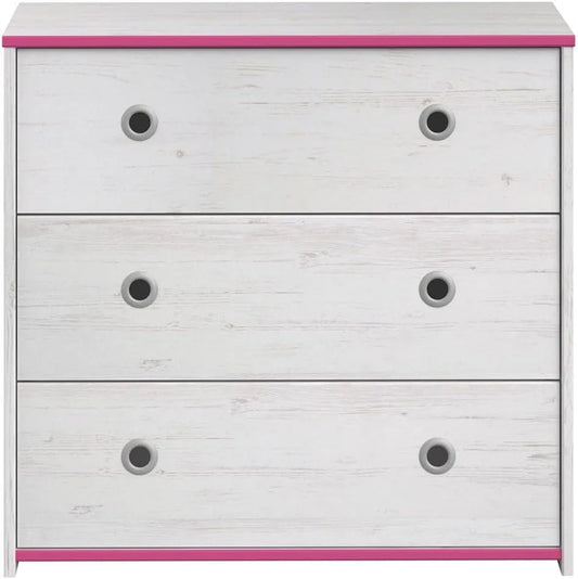 Parisot 2223CO3T SACHA Commode et meuble à tiroirs Panneau de particules Blanc chants Rose – 79, 5 × 41 × 75 cm