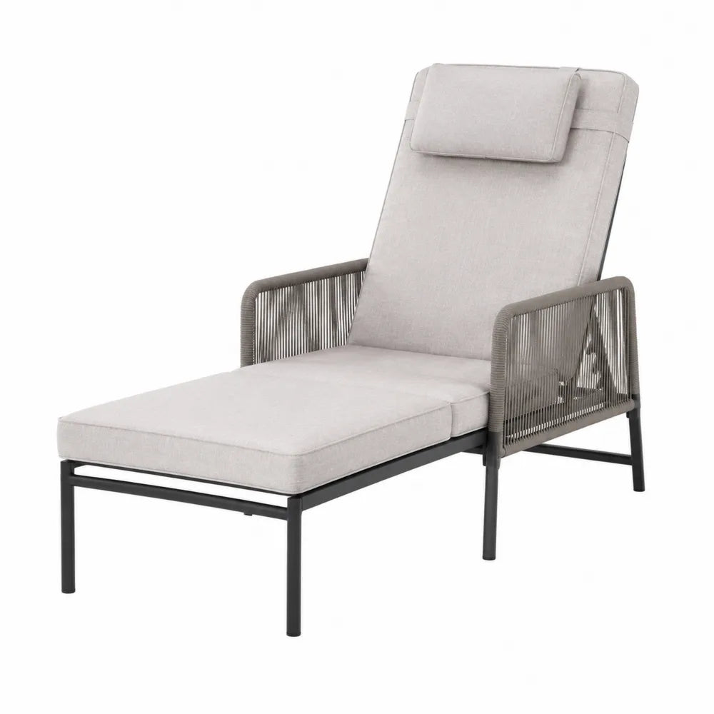 Chaise Longue en Métal et Corde avec Coussin Gris