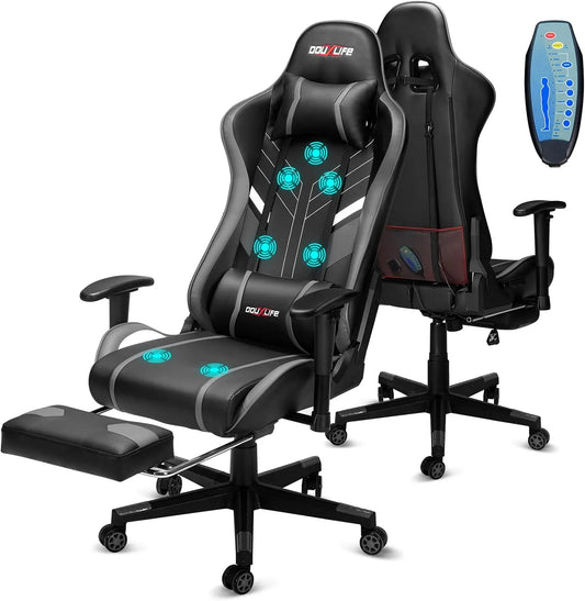 Bureau et table informatique: avec accoudoirs, avec dossier, pour gaming, réglable, 180 kg, gris, avec fonction massage