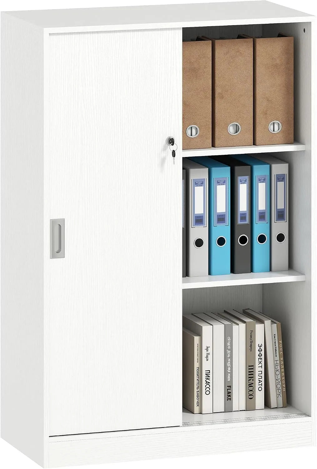 Armoire de rangement — en bois, verrouillable, avec Bibliothèque et étagère de rangements, 2 Portes, 2 étagères, 80L, 40l