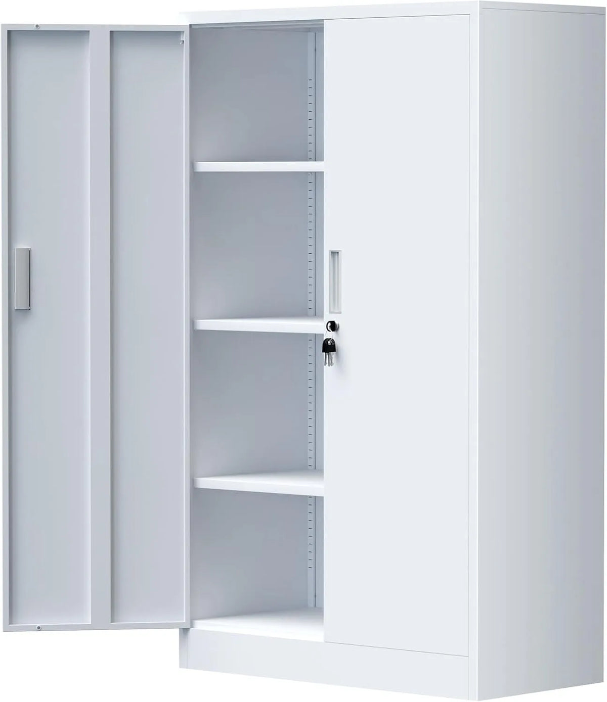 Armoire de rangement – en métal, avec rangement, verrouillable, avec Bibliothèque et étagère de rangements, 3 Étagères, blanc, réglable