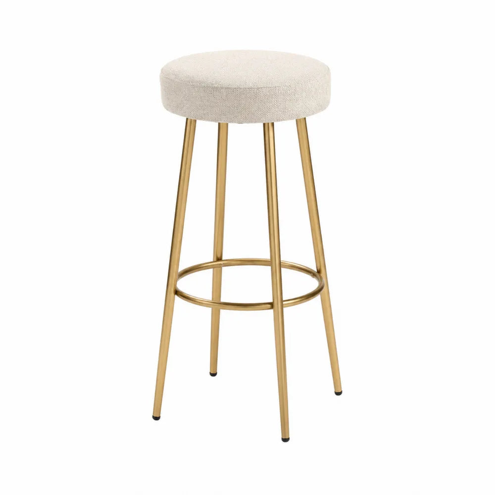 Tabouret de bar en tissu beige et métal doré