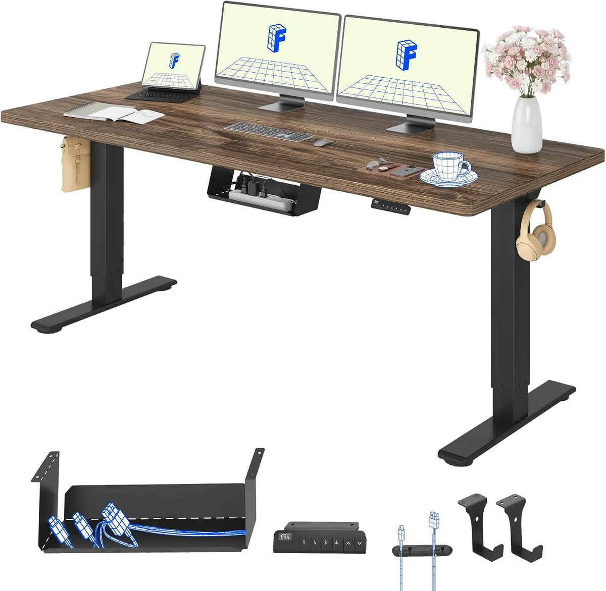 Bureau et table informatique: réglable, 180 × 80cm, 100kg, noir, hauteur réglable