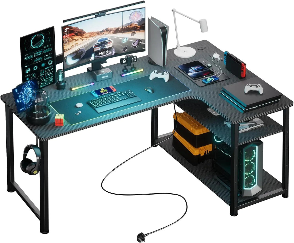 Bureau – avec rangement, avec Bibliothèque et étagère de rangements, avec port USB, pour gaming, 140CM, 140L, 80P, avec étagères