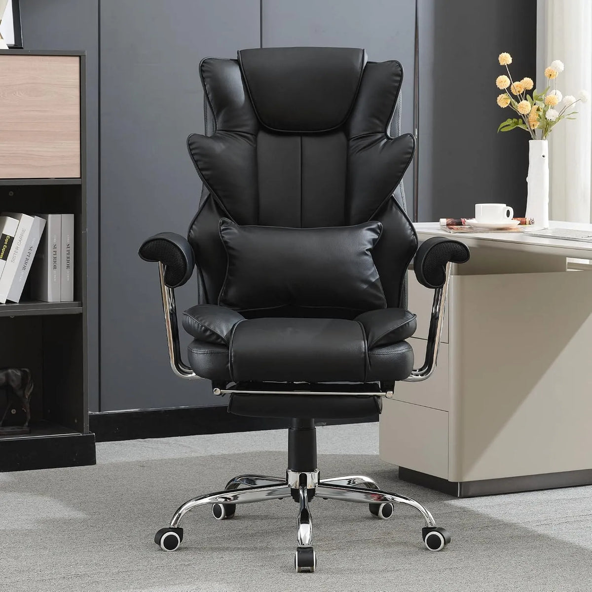 Bureau et table informatique — en cuir, inclinaison réglable, avec dossier, noir, hauteur réglable
