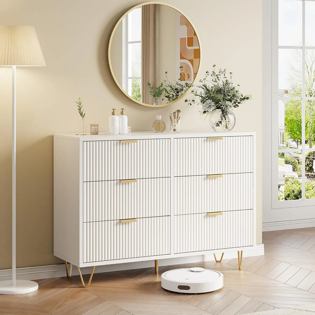 Commode et meuble à tiroirs 6 Tiroirs 100cm – pour enfant, avec rangement, avec tiroirs, 100 × 34 × 73 cm, blanc