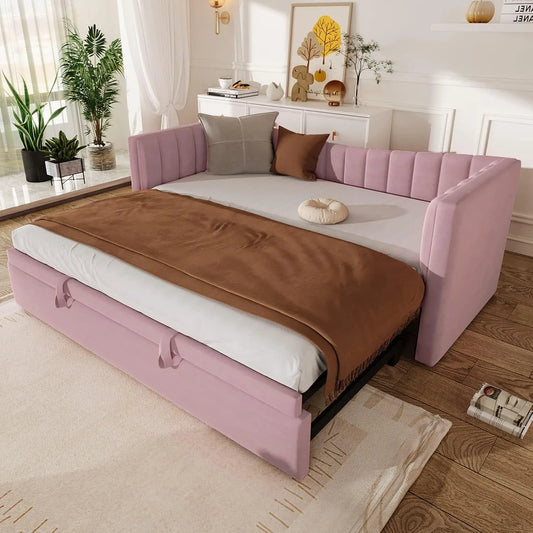 Canapé convertible et canapé-lit — revêtement en tissu, convertible, 2 Places, 180 × 200cm, rose, revêtement en velours