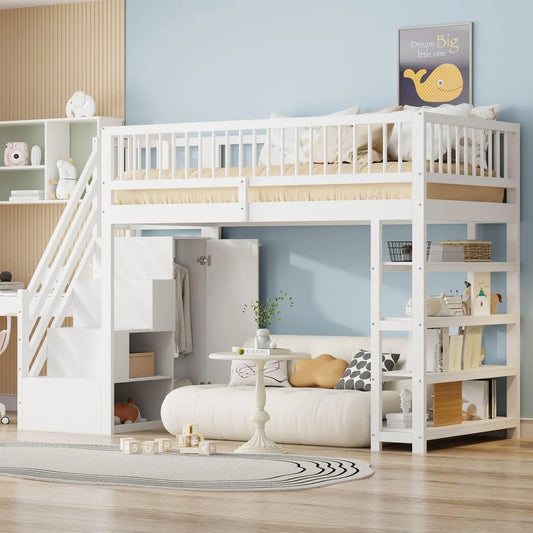 Armoire de rangement: en bois, avec rangement, avec escalier, avec armoire, 4 Niveau ×, 90 × 200 cm, blanc, revêtement en tissu