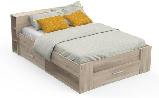 Lit avec Rangement 140x190 Style Contemporain 3 Tiroirs – avec tiroirs, 140 × 190, 150, 1 × 217, 1 × 74, 3 cm