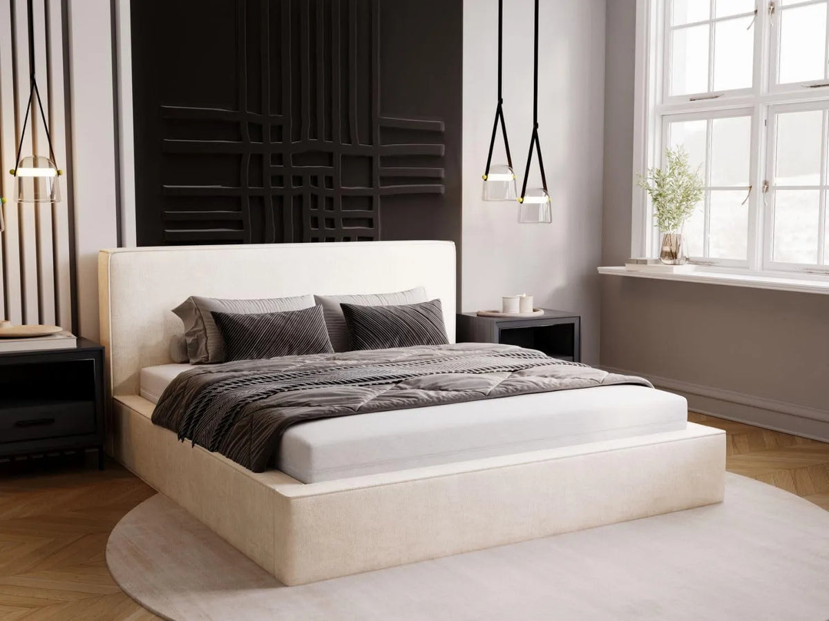 Lit Monaco 160x200 — revêtement en tissu, avec rangement, 160 × 200, avec rangement intégré, revêtement en velours