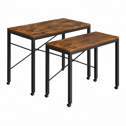 Ensemble de 2 bureaux en bois et métal avec roulettes