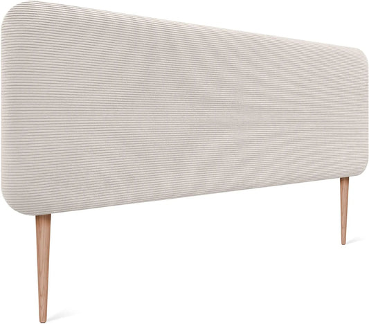 Tête de Lit Capitonnée Unie Arrondie en Velours Côtelé Premium – absorbant, 135cm, blanc