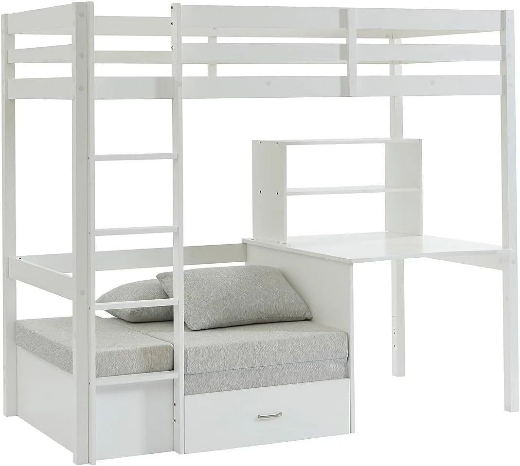 Canapé – MDF, pour enfant, avec rangement, avec Bureau et table informatique, convertible, 90 × 200 cm, blanc
