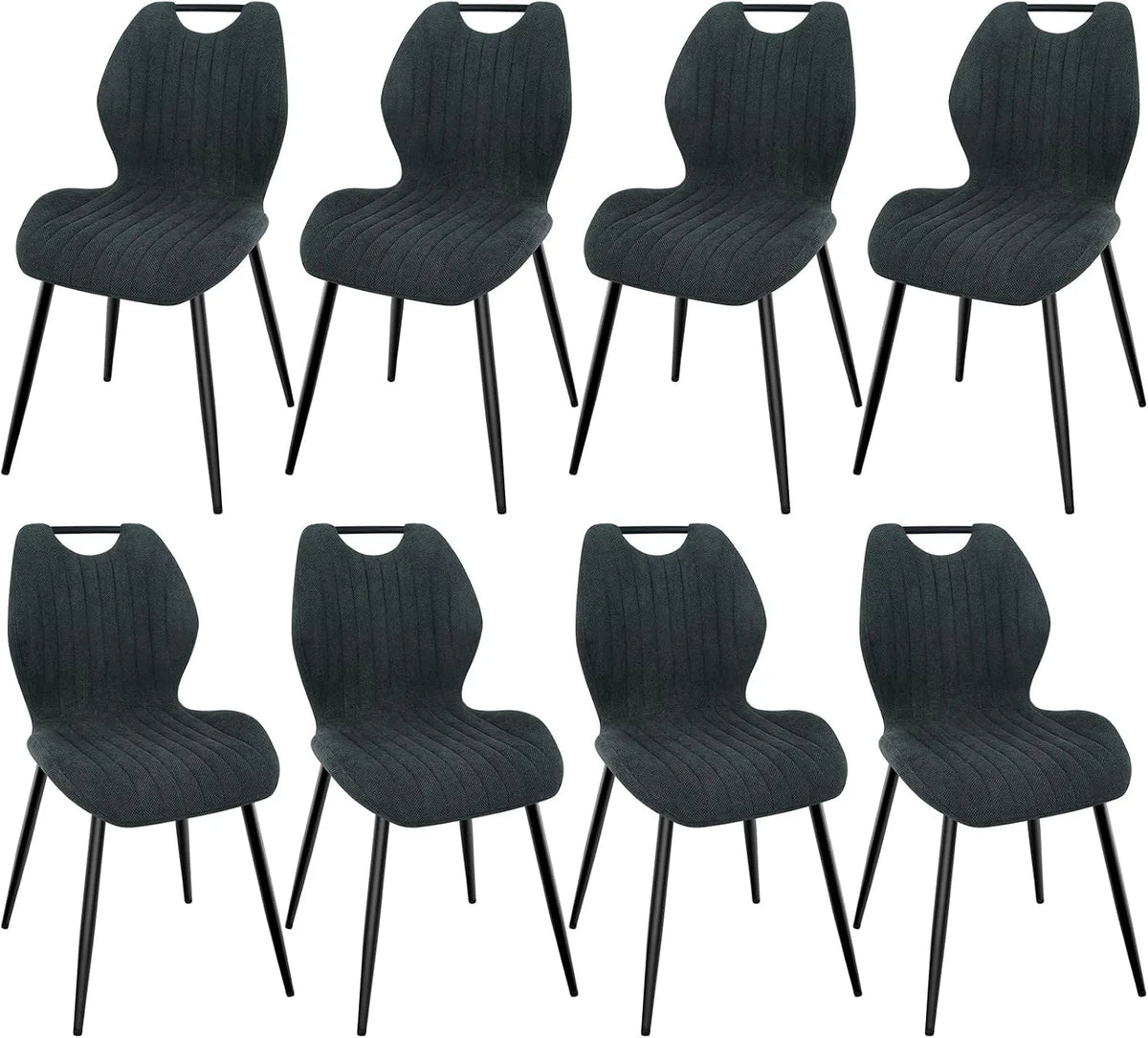 Chaise – en métal, revêtement en tissu, avec dossier, Lot de 8