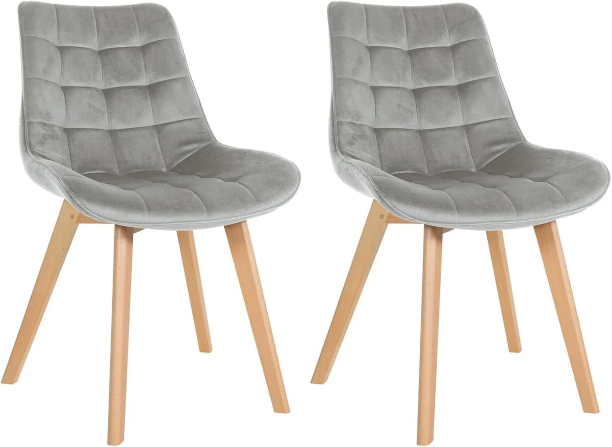 Chaise: en bois, Lot de 2, gris, revêtement en velours