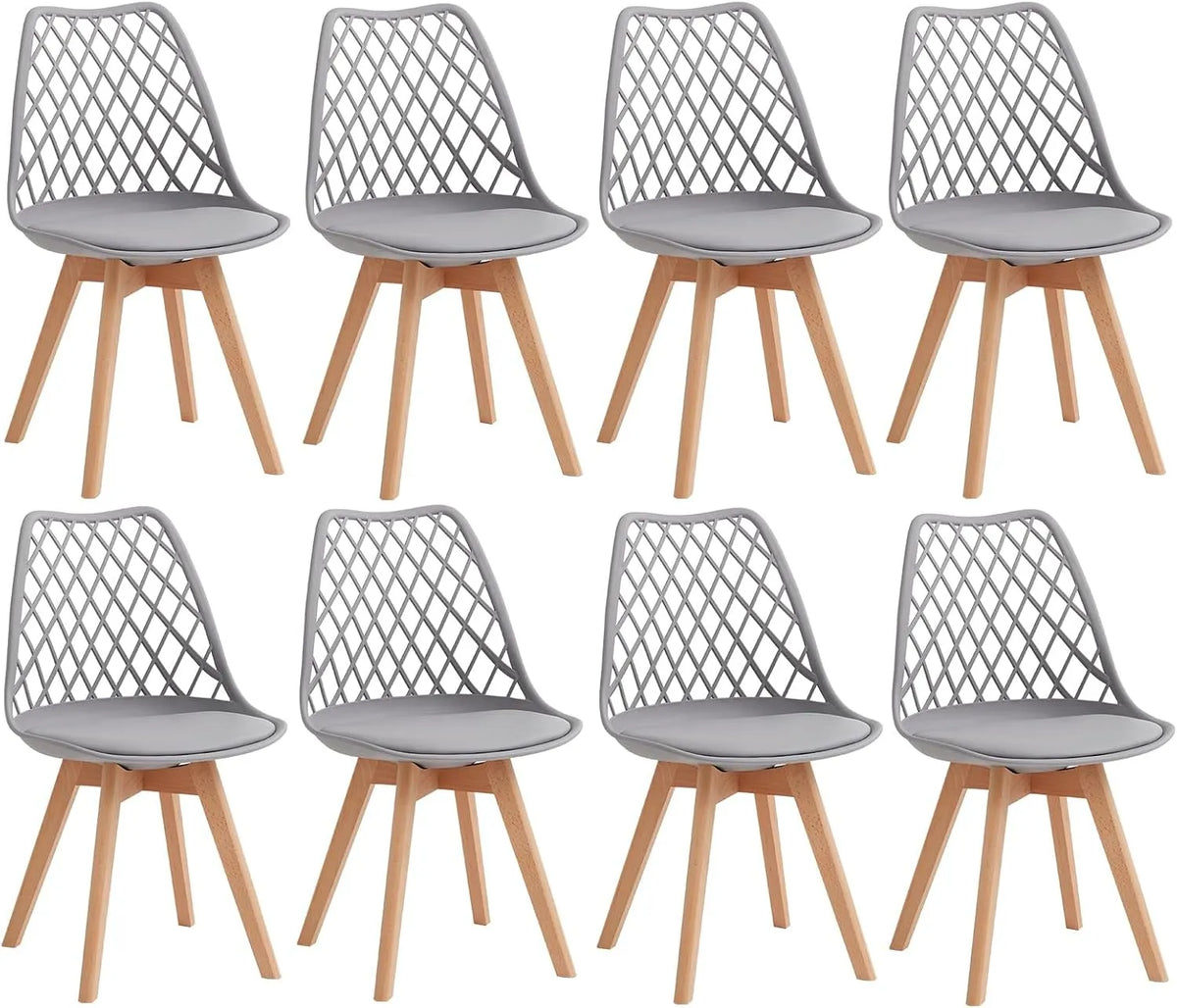 Chaise — en cuir, Lot de 8, gris
