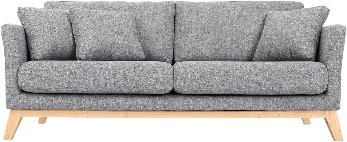 Canapé: revêtement en tissu, en bois, 3 Places, gris