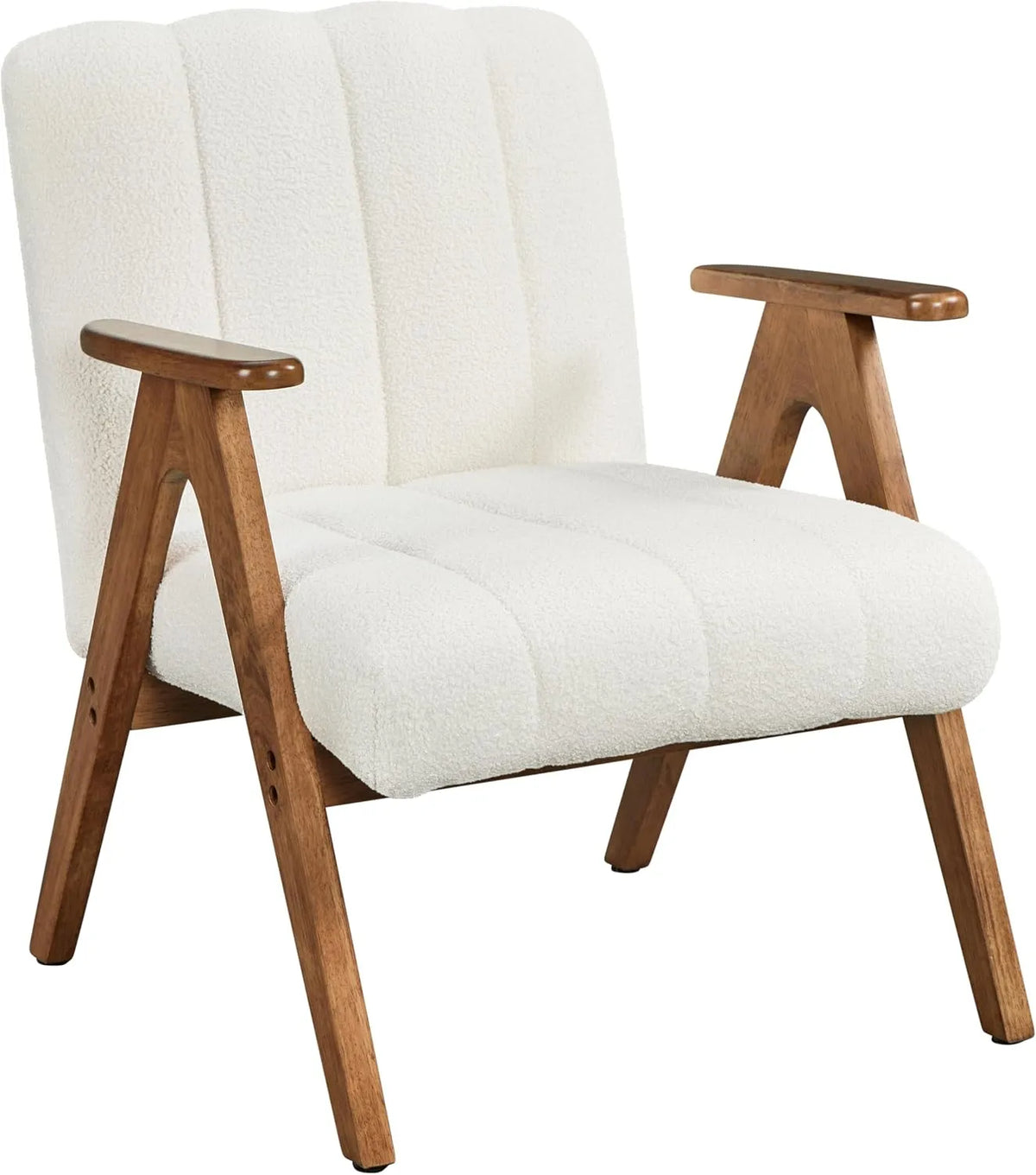 Fauteuil et chaise rembourrée d'appoint: revêtement en tissu, en bois, revêtement bouclé, blanc, en bois massif