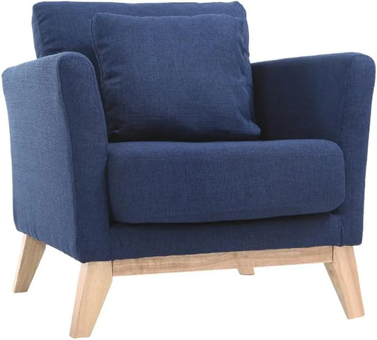 Miliboo Fauteuil et chaise rembourrée scandinave déhoussable en Tissu Bleu foncé et Bois – revêtement en tissu, en bois