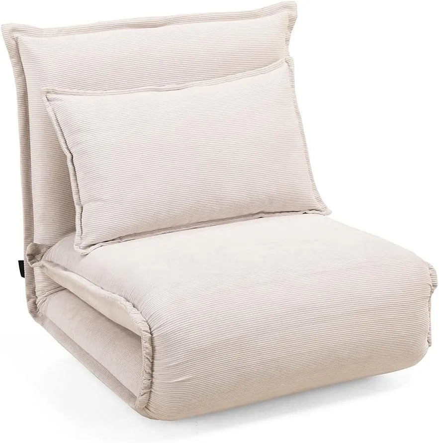 Meubletmoi Fauteuil et chaise rembourrée Convertible Style chauffeuse 1 Place en Velours côtelé – Gracie, avec dossier, avec coussins, beige