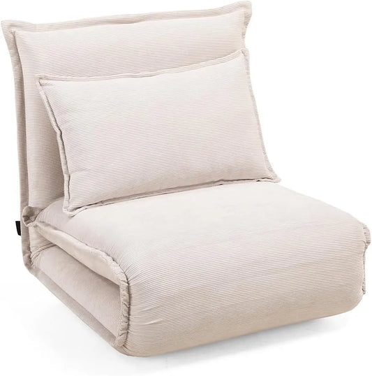 Meubletmoi Fauteuil et chaise rembourrée Convertible Style chauffeuse 1 Place en Velours côtelé – Gracie, avec dossier, avec coussins, beige
