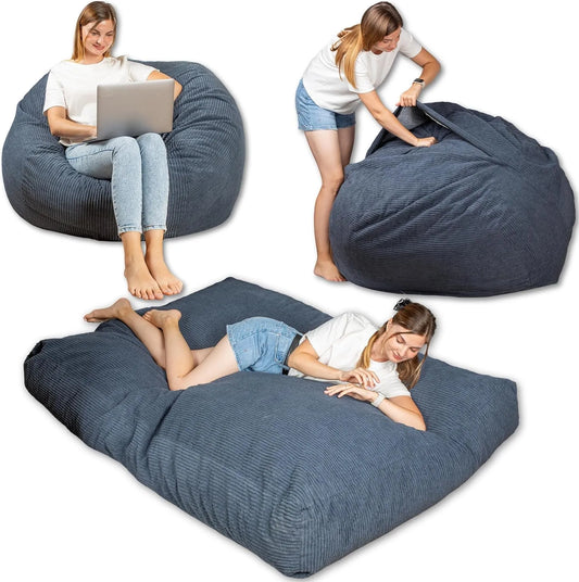 Bananair – en velours côtelé, rembourrage en mousse, convertible, bleu, revêtement en tissu